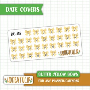 Butter Yellow Bow Date Cover Stickers, Planner Stickers, Calendar Number Stickers, Coquette Stickers, Easter Stickers