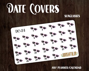 Sunglasses Date Cover Stickers, Vacation Planner Stickers, Calendar Number Stickers, Event Stickers, Holiday Stickers