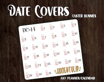 DC16 || Easter Bunnies Date Covers, Spring Planner Stickers