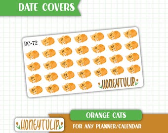 Orange Cat Date Cover Stickers, Animal Planner Stickers, Calendar Number Stickers