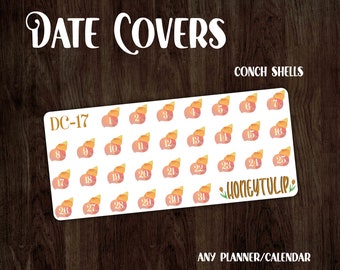Conch Date Cover Stickers, Beach Planner Stickers, Calendar Number Stickers, Event Stickers, Holiday Stickers