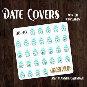 DC40 || Winter Cupcake Date Covers, Cute Planner Stickers