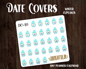 DC40 || Winter Cupcake Date Covers, Cute Planner Stickers