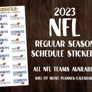 2023 NFL Regular Season Schedule Stickers, Football Planner Stickers, Cowboys, Saints, Seahawks, 49ers, Steelers, Packers, Raiders, Texans