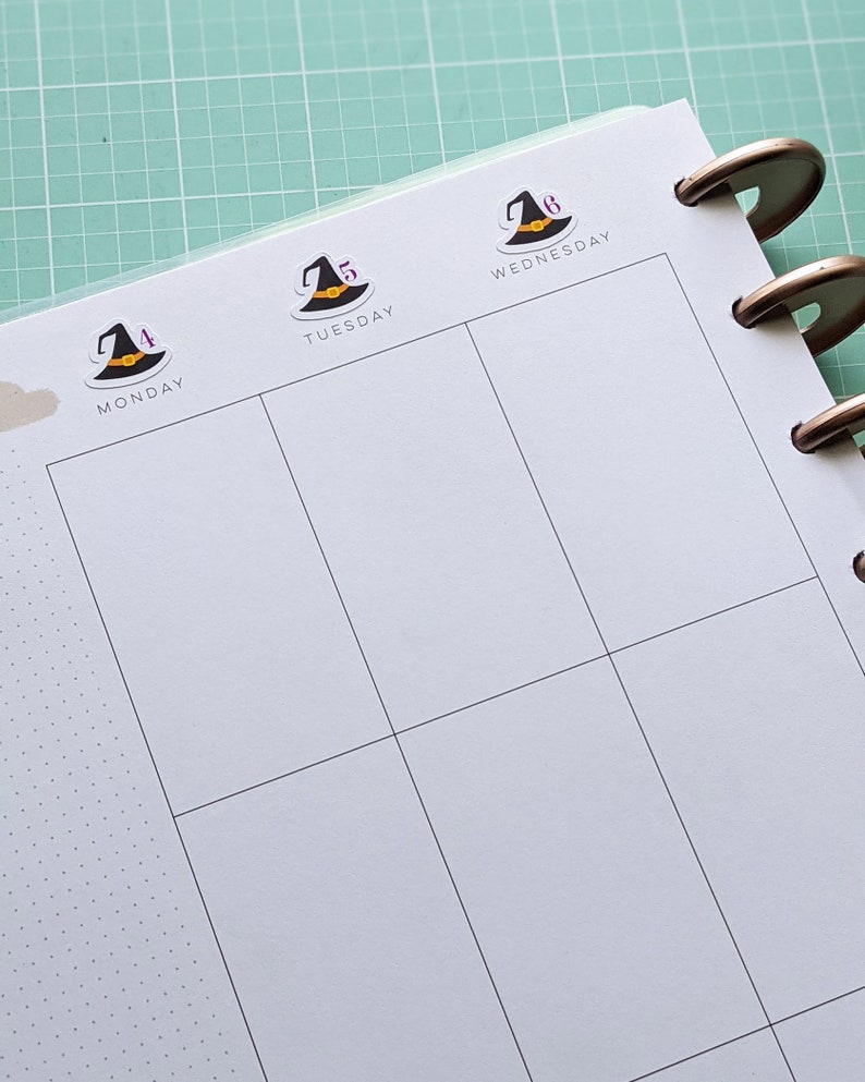 Witch Hat Date Cover Stickers, Halloween Planner Stickers, Calendar