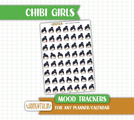 Chibi Girl Mood Trackers, Personalized Stickers, Emotion Emoji Heads Planner Stickers, Feelings Tracker Stickers