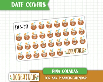Pina Colada Date Cover Stickers, Vacation Planner Stickers, Calendar Number Stickers, Fruit Stickers, Summer Stickers