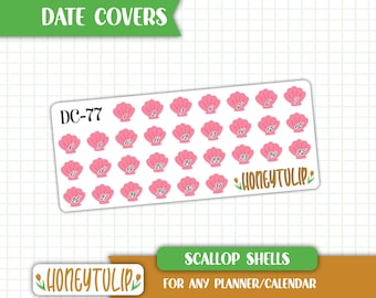 Scallop Shell Date Cover Stickers, Vacation Planner Stickers, Calendar Number Stickers, Beach Stickers, Summer Stickers