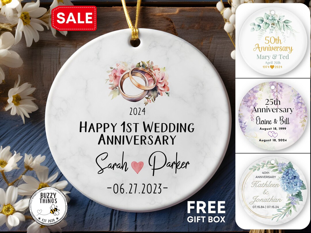 Personalized Wedding Anniversary Ornament, Wedding Anniversary Gift for ...
