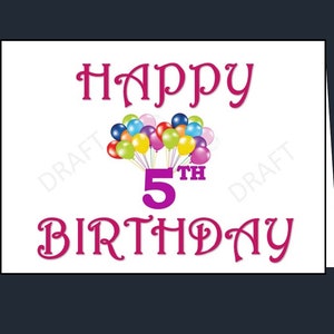 Happy 5th Birthday Card, Printable 5th Birthday Card, Happy Fifth ...