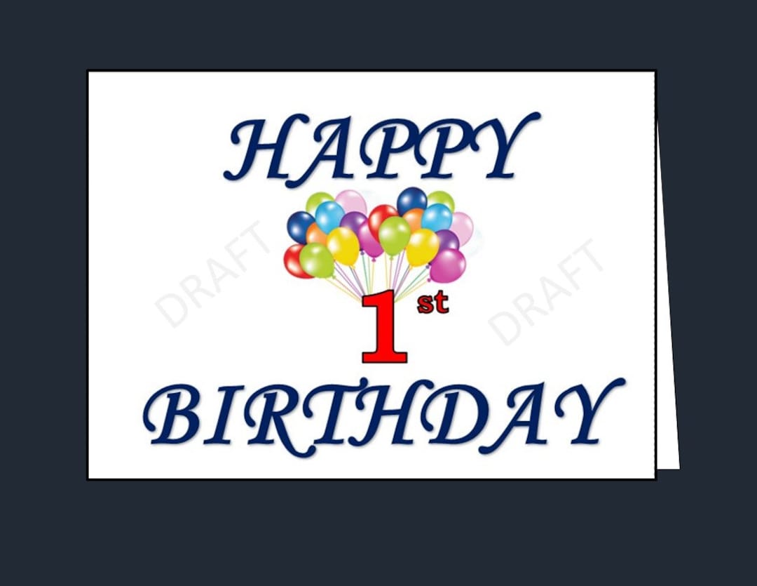 Happy 1st Birthday Card Printable 1st Birthday Card Happy Etsy