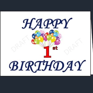 Happy 1st Birthday Card, Printable 1st Birthday card, Happy First Birthday, Instant Download, Birthday card, Year 1, first year