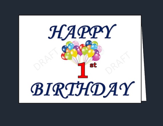 Happy 1st Birthday Card Printable 1st Birthday Card Happy | Etsy