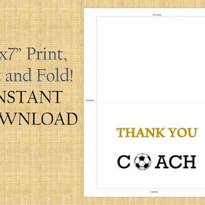 Soccer Thank You Card Printable for Soccer Coach/ Instant Download/ Pdf ...