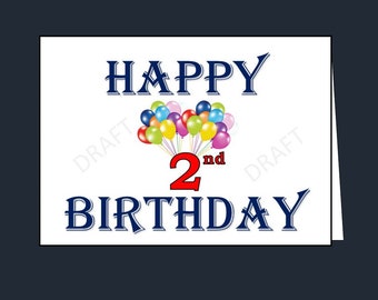 Cartão de Feliz 2º Aniversário: Download em PDF para impressão