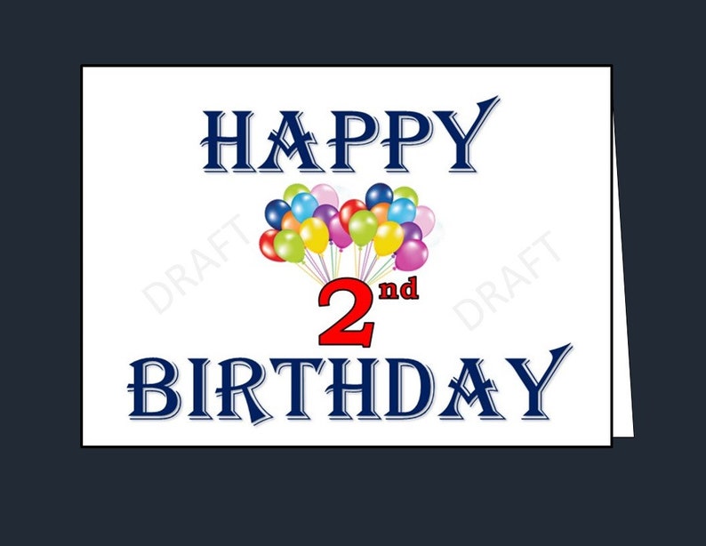 Happy 2nd Birthday Card Printable 2nd Birthday Card Happy Etsy