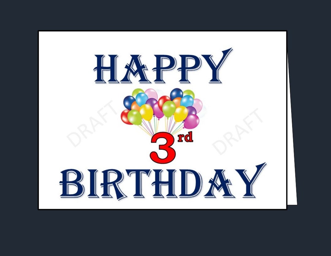 Happy 3rd Birthday Card, Printable 3rd Birthday Card, Happy Third ...