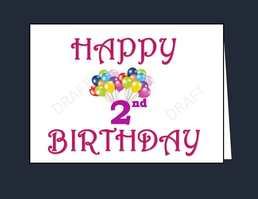 Happy 2nd Birthday Card, Printable 2nd Birthday Card, Happy Second ...