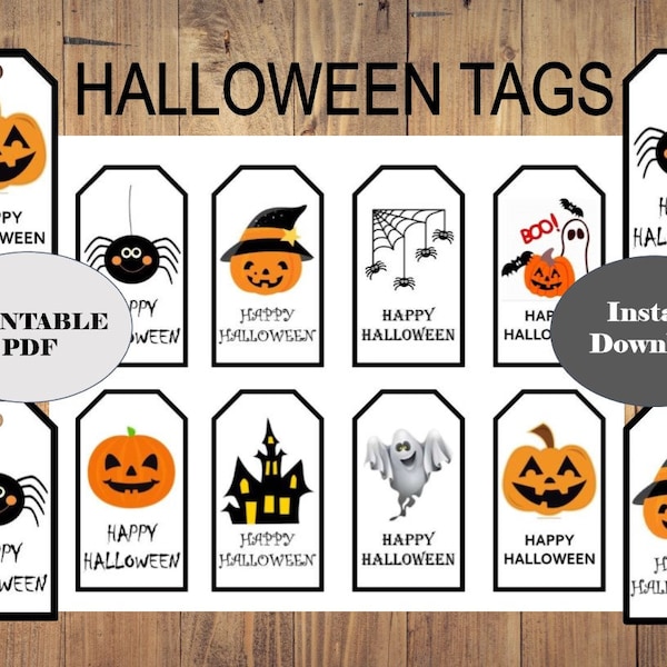 Etiquetas imprimíveis para lembrancinhas de Halloween, decoração para sacolas de doces (PDF)