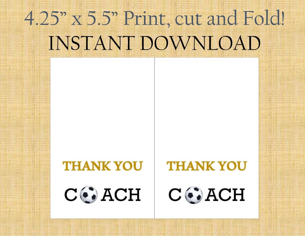 Soccer Thank You Card Printable for Soccer Coach/ Instant Download/ Pdf ...