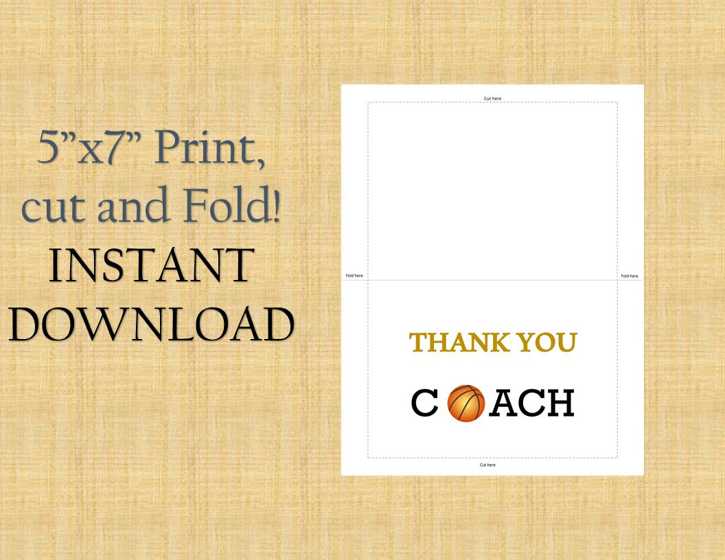 Basketball Thank You Card / Printable Thank You Cards/ Instant Download ...