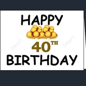 Biglietto di auguri per il 40° compleanno, biglietto di auguri stampabile per il 40° compleanno, buon quaranta compleanno, download PDF immediato, biglietto di auguri, 40 anni, festa del 40° compleanno
