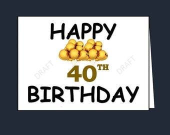40. Geburtstagskarte: Schwarz & goldene Luftballons (PDF Download)