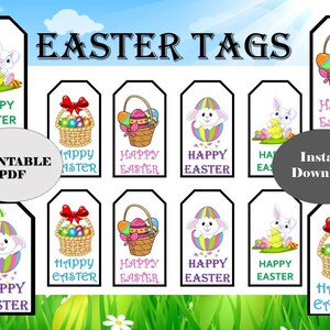 PRINTABLE EASTER TAGS, Easter Basket Tags, Easter Hang Tags, Bunny Tags, Easter Gift Tags, Happy Easter Tags