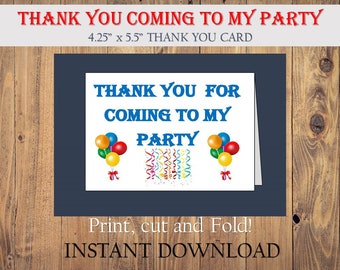 Thank you for coming to my party Favor Cards Printable,  Birthday party favor gift card holder, Favor tags, Goodie bag tags, loot bag tags