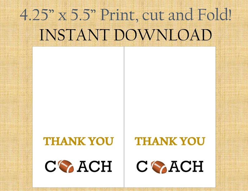 Football Thank You Card / Printable Thank You Cards/ Football Coach/ Flag Football / Instant ...