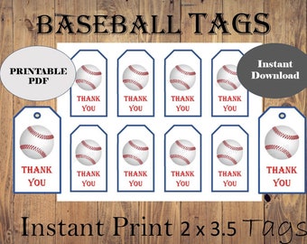 BASEBALL Tags Printable/ Instant Download/ Baseball Party tags/ Baseball party favor/ Baseball Gift tags/ Printable Baseball thank you