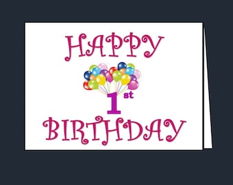 Happy 1st Birthday Card Printable, Printable Birthday Card, Birthday Greeting Card, Instant Download Birthday Card, Digital Birthday Card