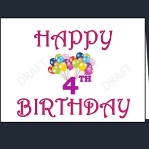 Biglietto di buon 4° compleanno, Biglietto di compleanno stampabile per il 4° compleanno, Buon quarto compleanno, download istantaneo, Biglietto di compleanno, Anno 4, Quarto anno