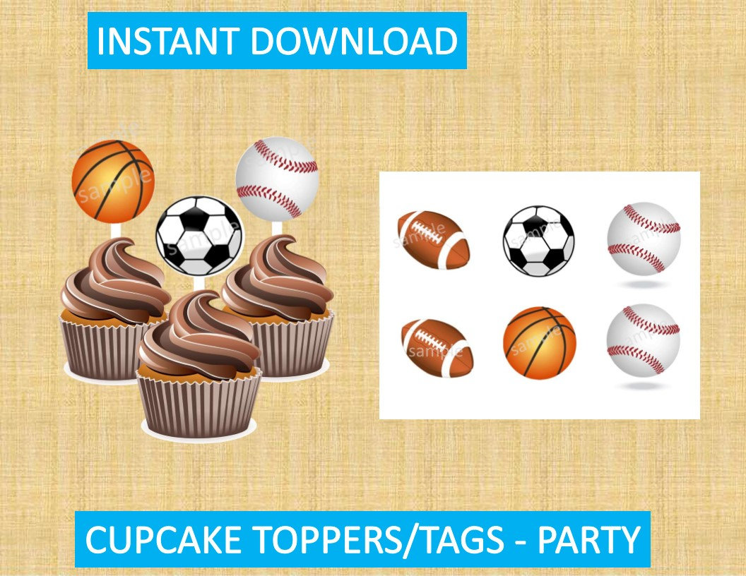 Sports CUPCAKE Topper INSTANT DOWNLOAD/ Printable Cake Topper Tags ...