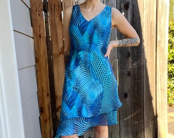 Vintage 1990s Donna Ricco Deadstock Ocean Blue Dress