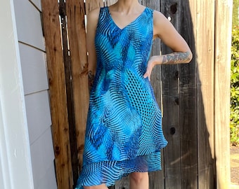 Vintage 1990s Donna Ricco Deadstock Ocean Blue Dress