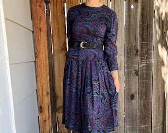 Vintage 1980s Jessica Howard Paisley Print Dress