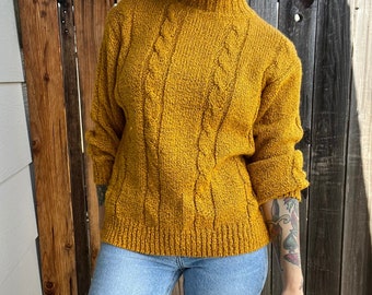 Vintage 1990s TJW by Mervyn’s Mustard Gold Mockneck Sweater, Size Small