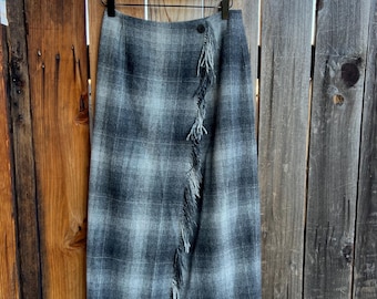 Vintage 1990s Vittadini Sport Gray Plaid Blanket Wrap Skirt, 27” Waist