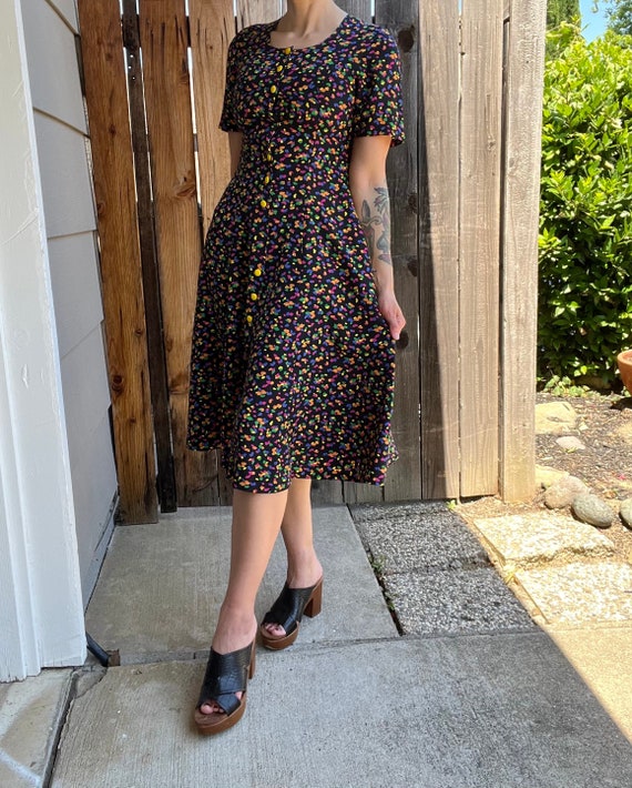 Vintage Confetti Rainbow Print Dress, Size XS/S