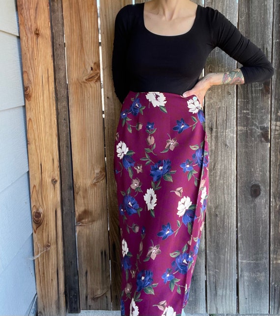 Vintage 1990s Halston Purple Floral Wrap Skirt