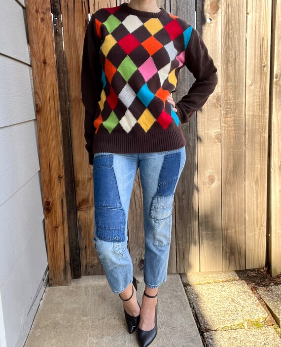 Franklin Marshal Rainbow Diamond Knit Sweater, Si… - image 3