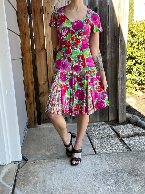 Vintage 1980s Carole Little Pink Floral Dress