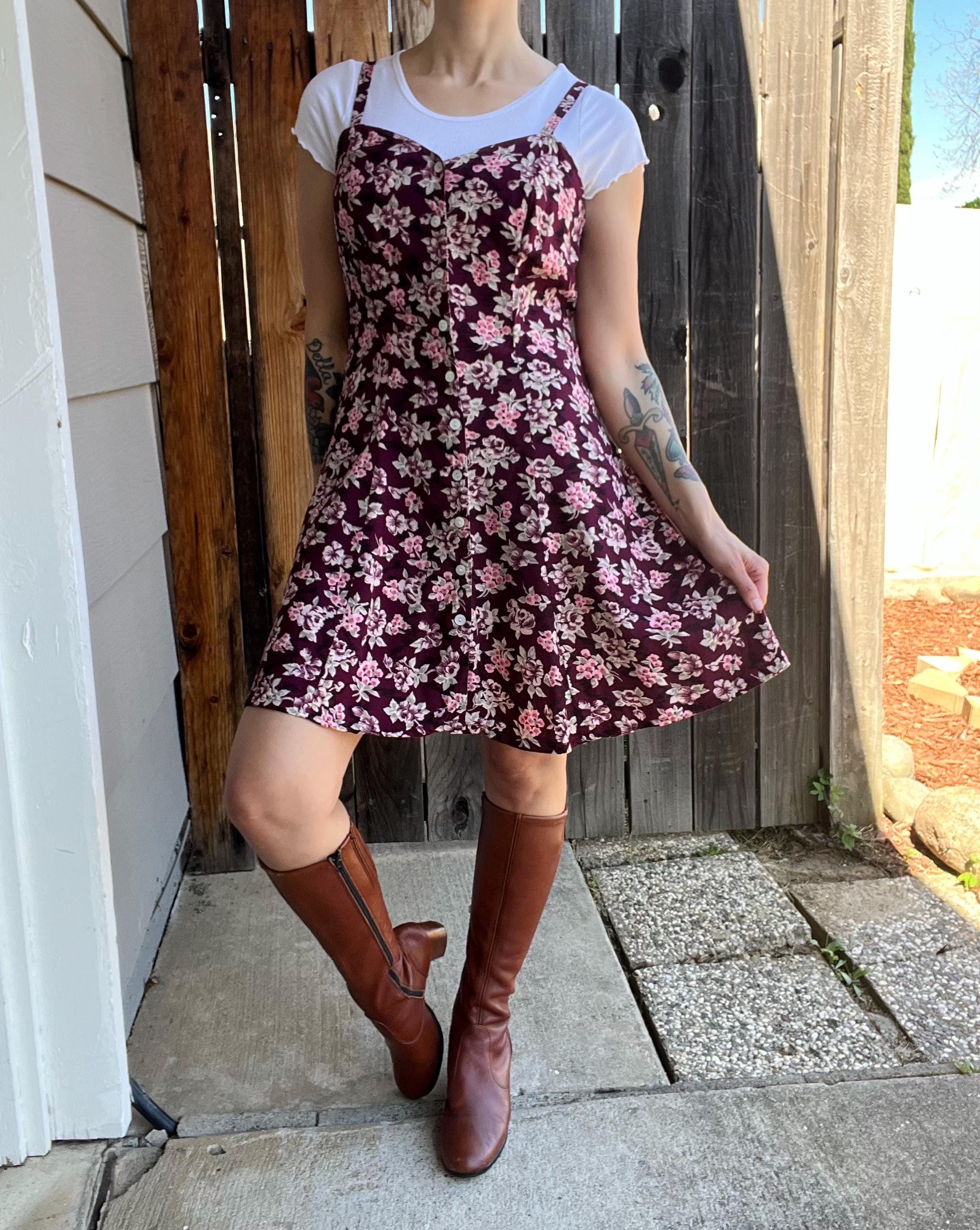 90s floral mini dress Vintage 90s grunge green floral skater dress sleeveless mini dress main image 1