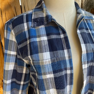 Vintage 1990s Lemon Grass Blue Plaid Lightweight Jacket image 3