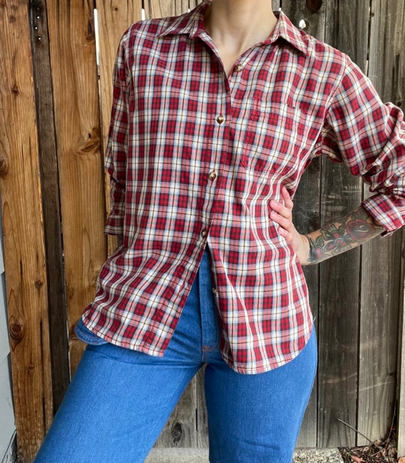 Vintage 1990s Liz Wear Red Plaid Top, Size Petite… - image 5