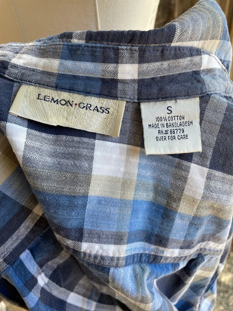 Vintage 1990s Lemon Grass Blue Plaid Lightweight Jacket image 5