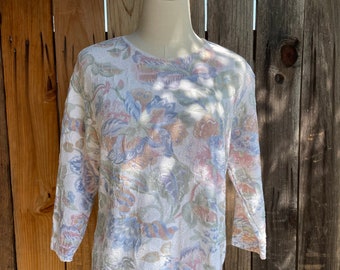 Vintage 1990s Just for Petites Pastel Floral Knit Top