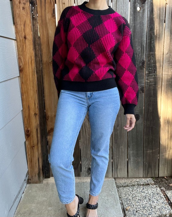 Vintage 1990s Gitano Pink & Black Crewneck Sweater