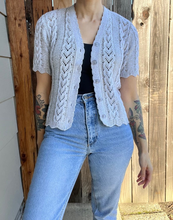 Vintage 1990s Country Lady Gray Knit Cardigan